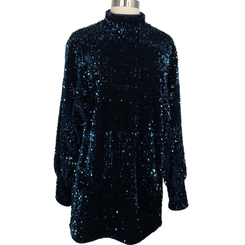 Camila Coehlo Jezabel Mini Dress Midnight Blue Womens Small Sequins Long Sleeve - Picture 2 of 14